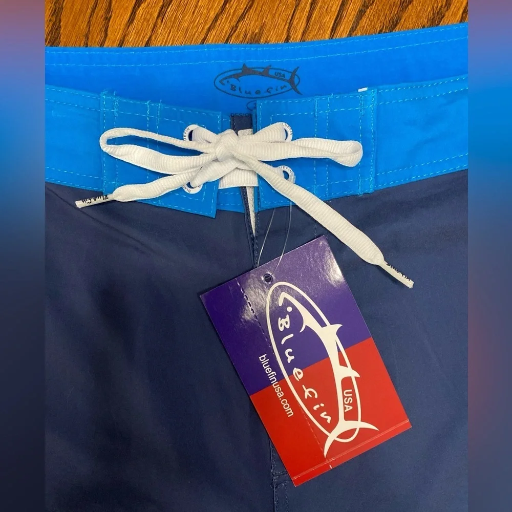 Blue Fin Sailfish 4-Way Board Shorts Pocket Waist Tie USA Blue Men’s 36 NWT